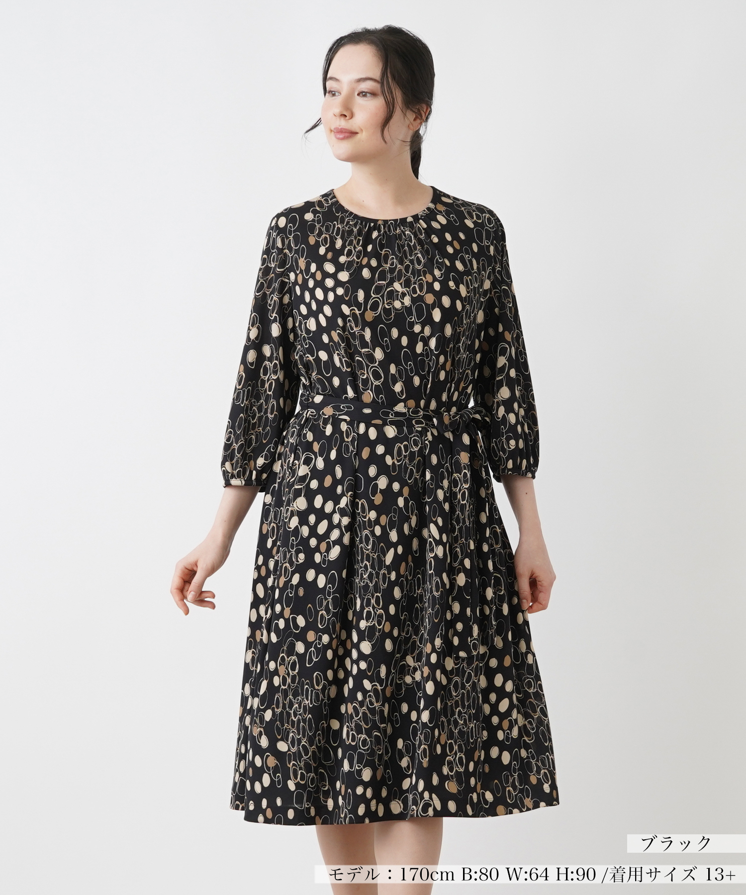 レリアン黒ピンク花柄ワンピース17+