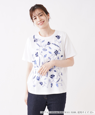 【店頭人気】刺繍×プリントクルーネックTシャツ