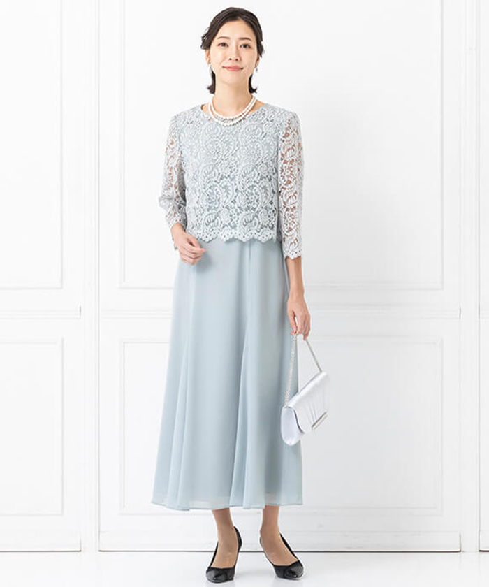 レースブラウス付きの爽やかドレス -｜ 