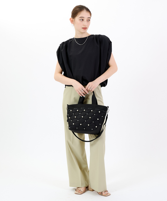 BUCKET TOTE W PEARLS2ミッドナイトパール（トートバッグ