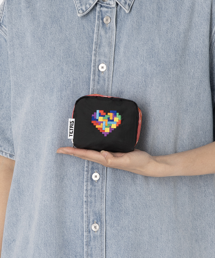 ■LeSportsac■SQUARE COSMETICテトリスハートエンブロイダリー SQUARE COSMETICテトリスハートエンブロイダリースクエア