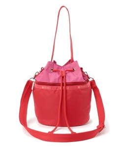 DRAWSTRING BUCKET BAGカラーブロックレッド