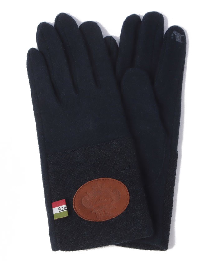 タッチパネル対応ロゴ革型押し切替ツイード手袋