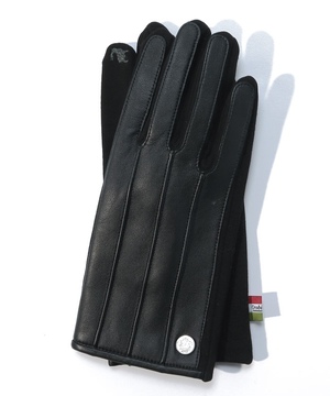 Orobianco 手袋 BLACK タッチパネル対応裏起毛革パーム付きストレッチ手袋