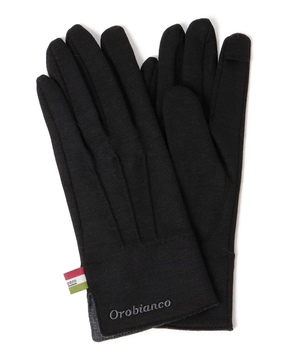 Orobianco 手袋 BLACK アウトフィンガースムースウール混スリム手袋