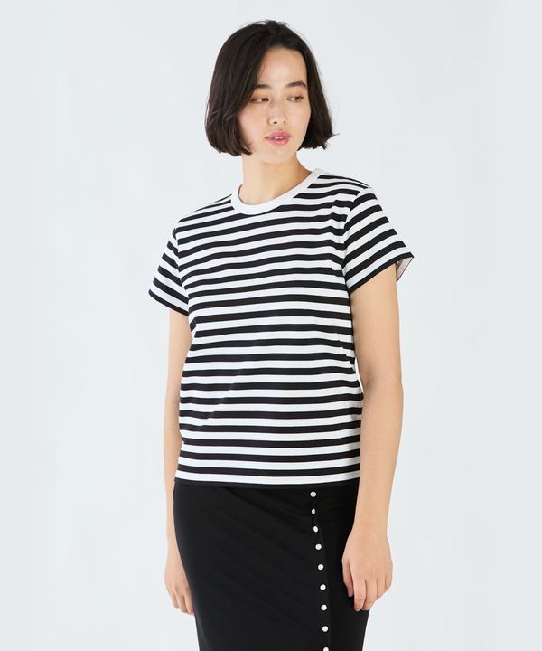 細ボーダー コットン 半袖Tシャツ "Brando"