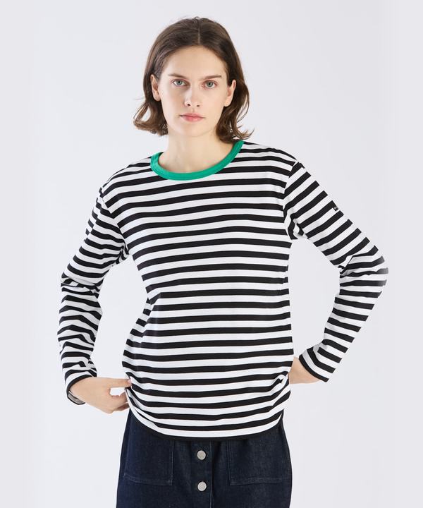 細ボーダー コットン 長袖 Tシャツ "Biotop"