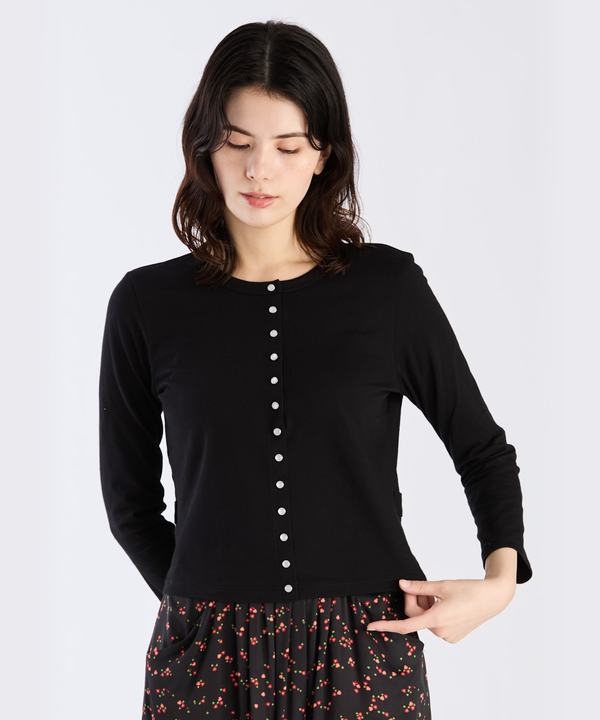 美品　アニエスベー♡カーディガン　プレッション　T3　黒　パール　春夏　薄手 LU31 CARDIGAN カーディガンプレッション ｜agnès b. FEMME