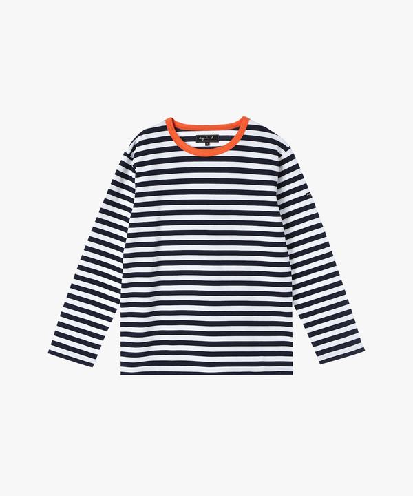 細ボーダー コットン 長袖 Tシャツ "Biotop"