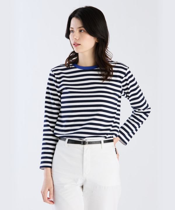 細ボーダー コットン 長袖 Tシャツ "Biotop"