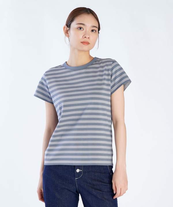 細ボーダー コットン 半袖Tシャツ "Brando"