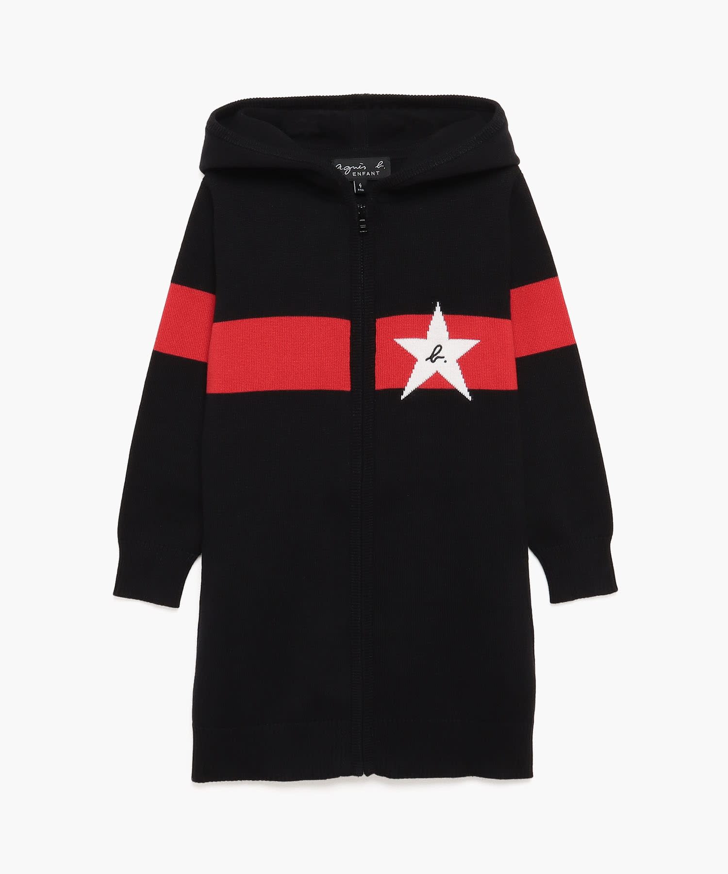 LM60 E MANTEAU キッズ b.ロゴエトワール ジップアップニットコート