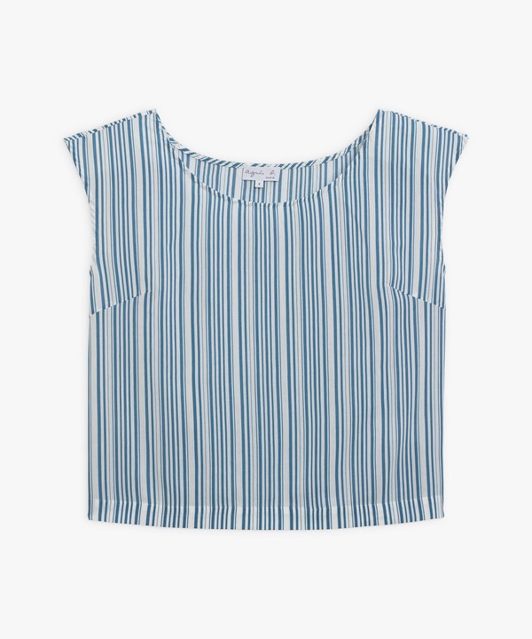 【Outlet】RJ37 HAUT ストライプノーカラーブラウス