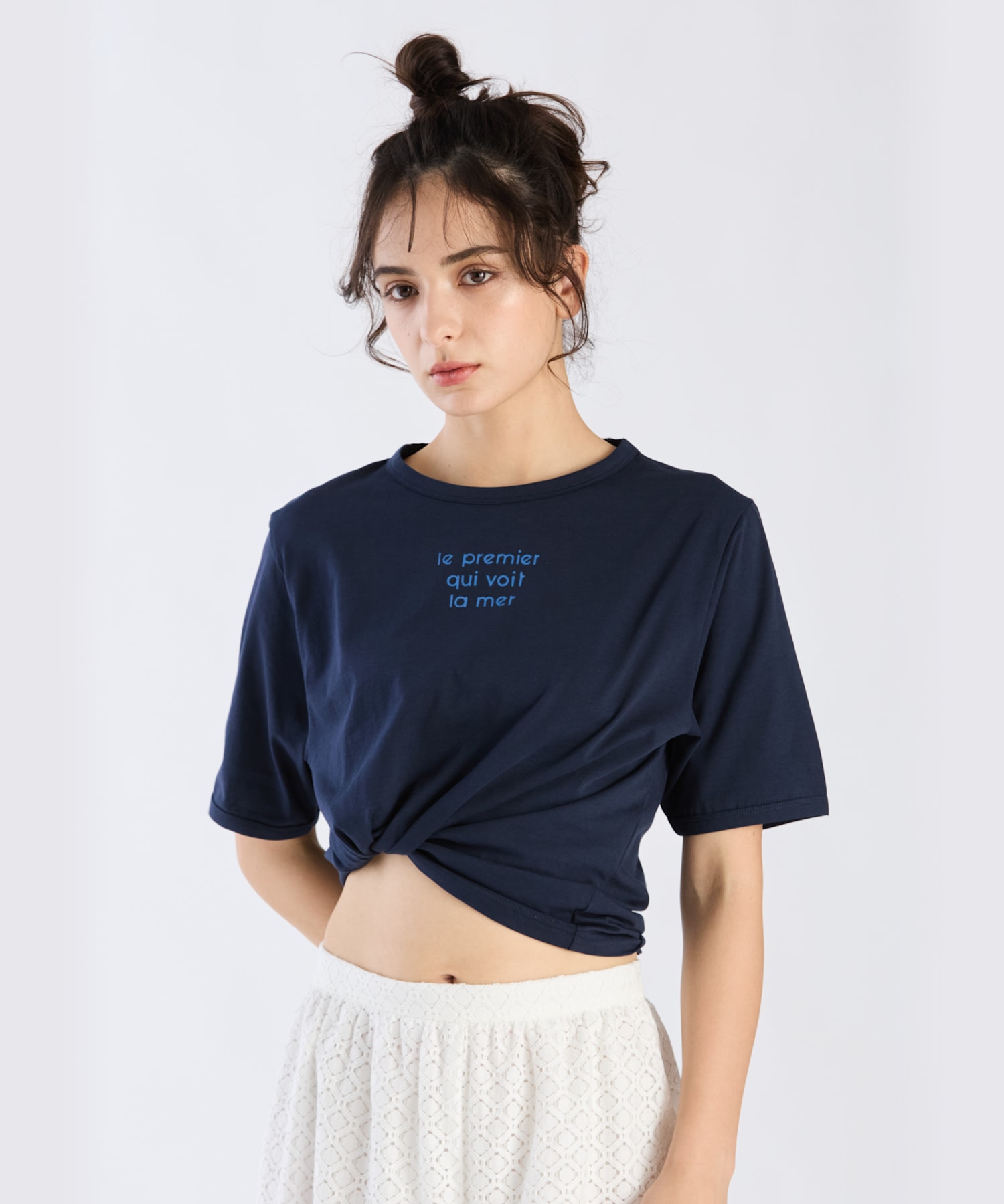 【Outlet】メッセージ プリント 半袖 Tシャツ "Le premier qui voit la mer"