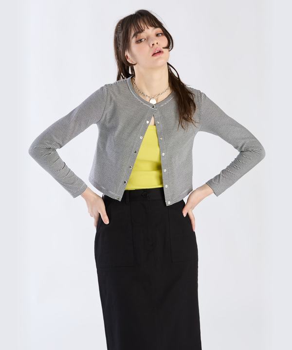 【Outlet】ボーダーコンパクトカーディガン