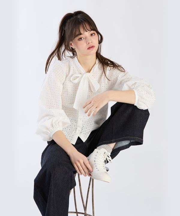 【Outlet】コットンフラワーレースブラウス