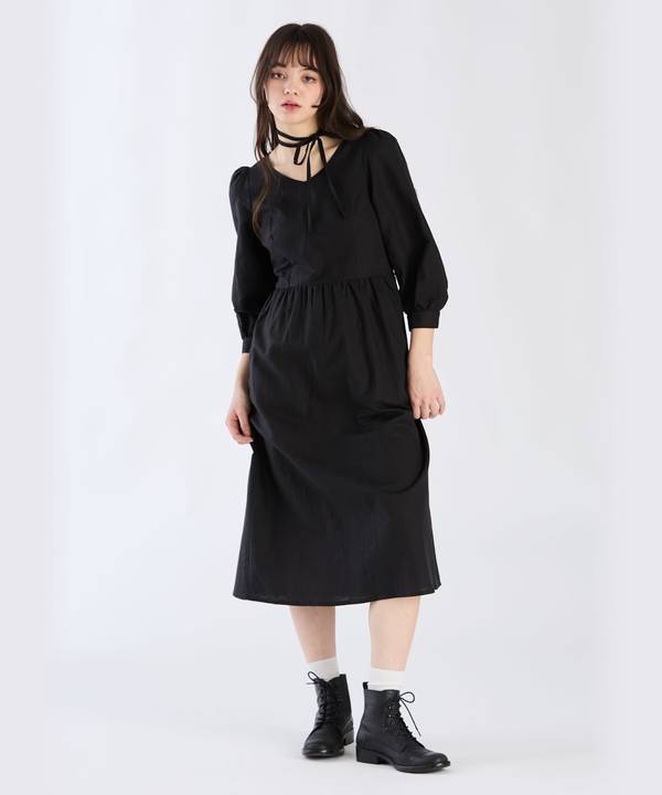 【Outlet】リネンコットンシャーリングドレス