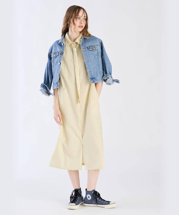 【Outlet】ドビーストライプシャツドレス