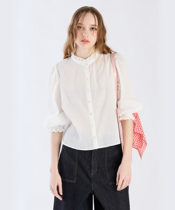 【Outlet】コットンクレープフリルブラウス