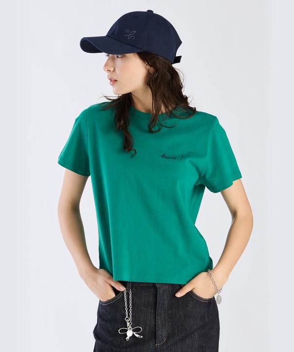 アニエスベー＊ツヤ感コットン 刺繍ロゴTシャツ ＊グリーン Tシャツ/カットソー｜To b. by agnès b.（トゥービー バイ