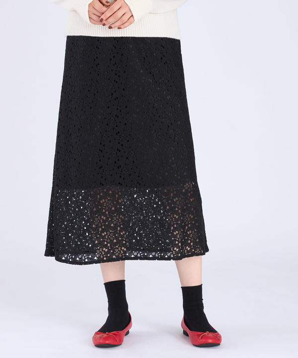 【最終値下げ価格】アニエスベー フレアスカート ブラック/ホワイト 装飾プリント UQ25 JUPE スカート ｜agnès b. FEMME（ファム）｜アニエスベー