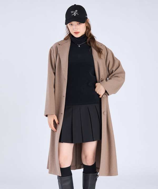 アニエスベー　ヘリンボーン　ロングコート　ダークブラウン Mサイズ相当　銀ボタン アニエスベー ヘリンボーン ロングコート ダークブラウン M