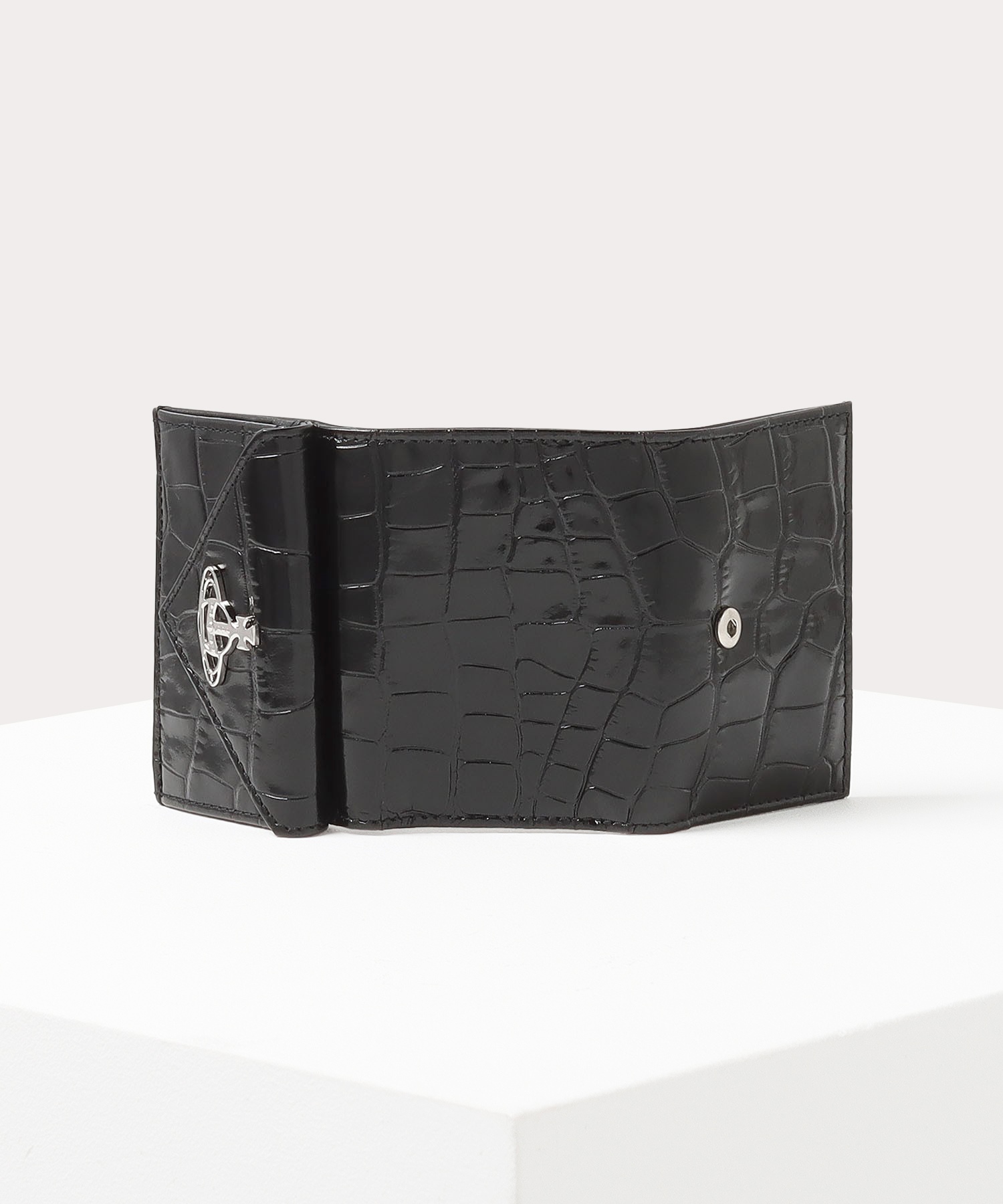 CROCODILE ENVELOPE 三つ折りミニ財布(ブラック)（レディース