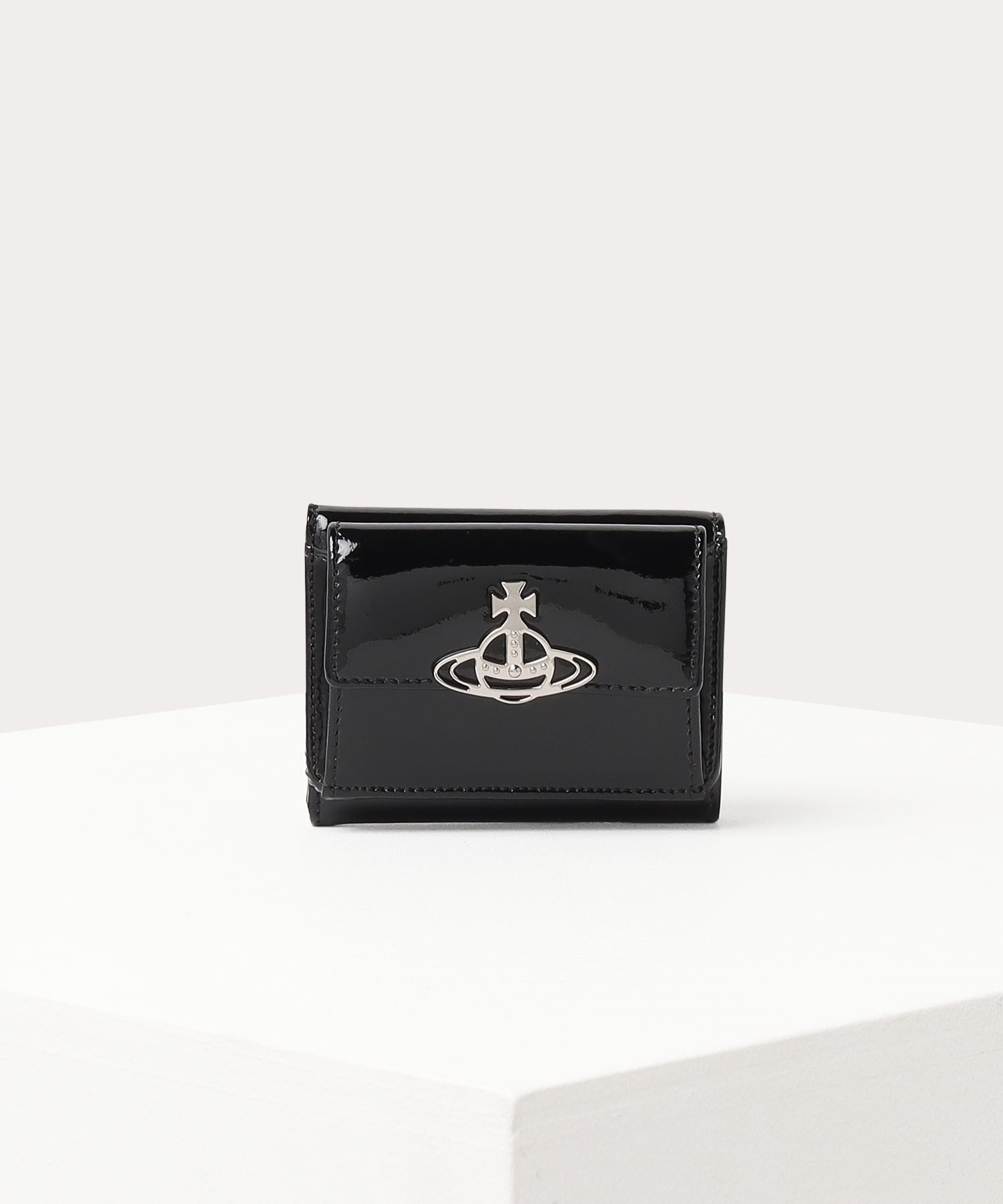 SHINY PATENT 三つ折りミニ財布(ブラック)（レディース）（1220941193