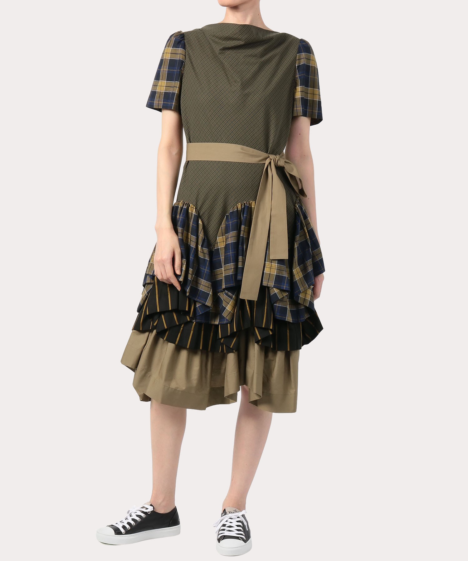 チェック ストライプ ブロッキング ワンピース カーキ系 レディース 公式通販 ヴィヴィアン ウエストウッド Vivienne Westwood