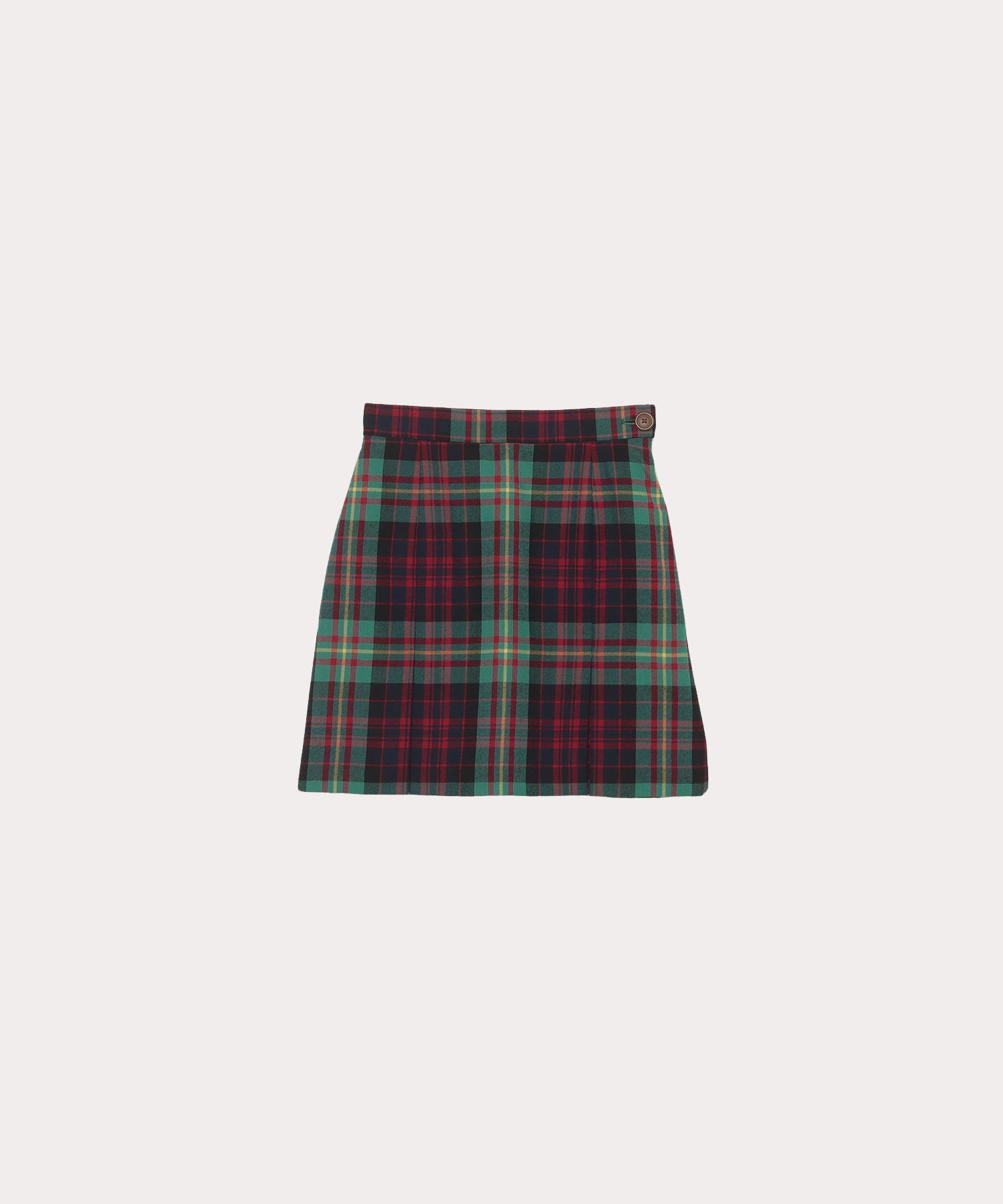 TARTAN CHECK ボックスプリーツミニスカート(グリーン)（レディース