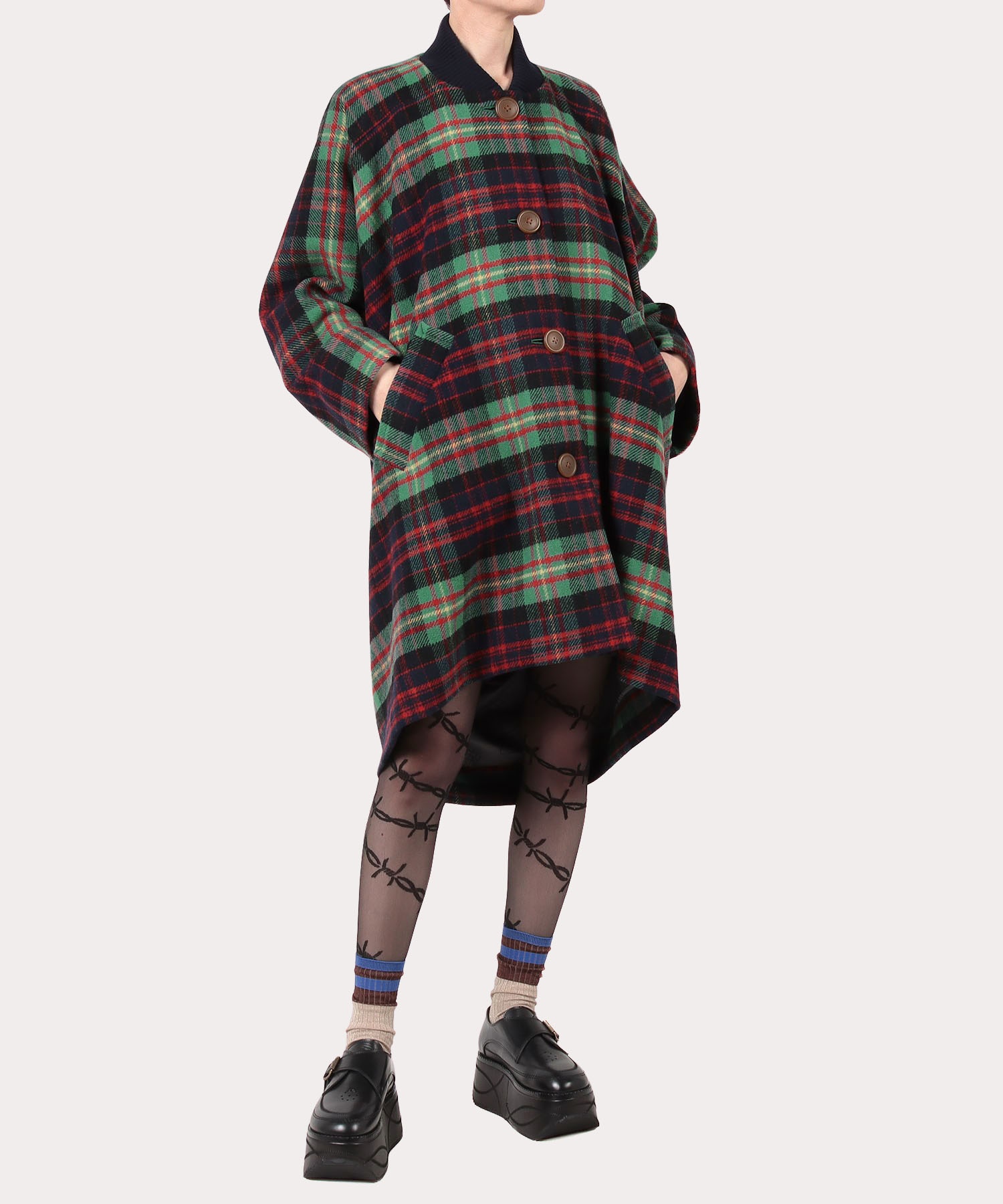 34,410円Vivienne Westwood☆タータンチェック ツィードマフラー付コート