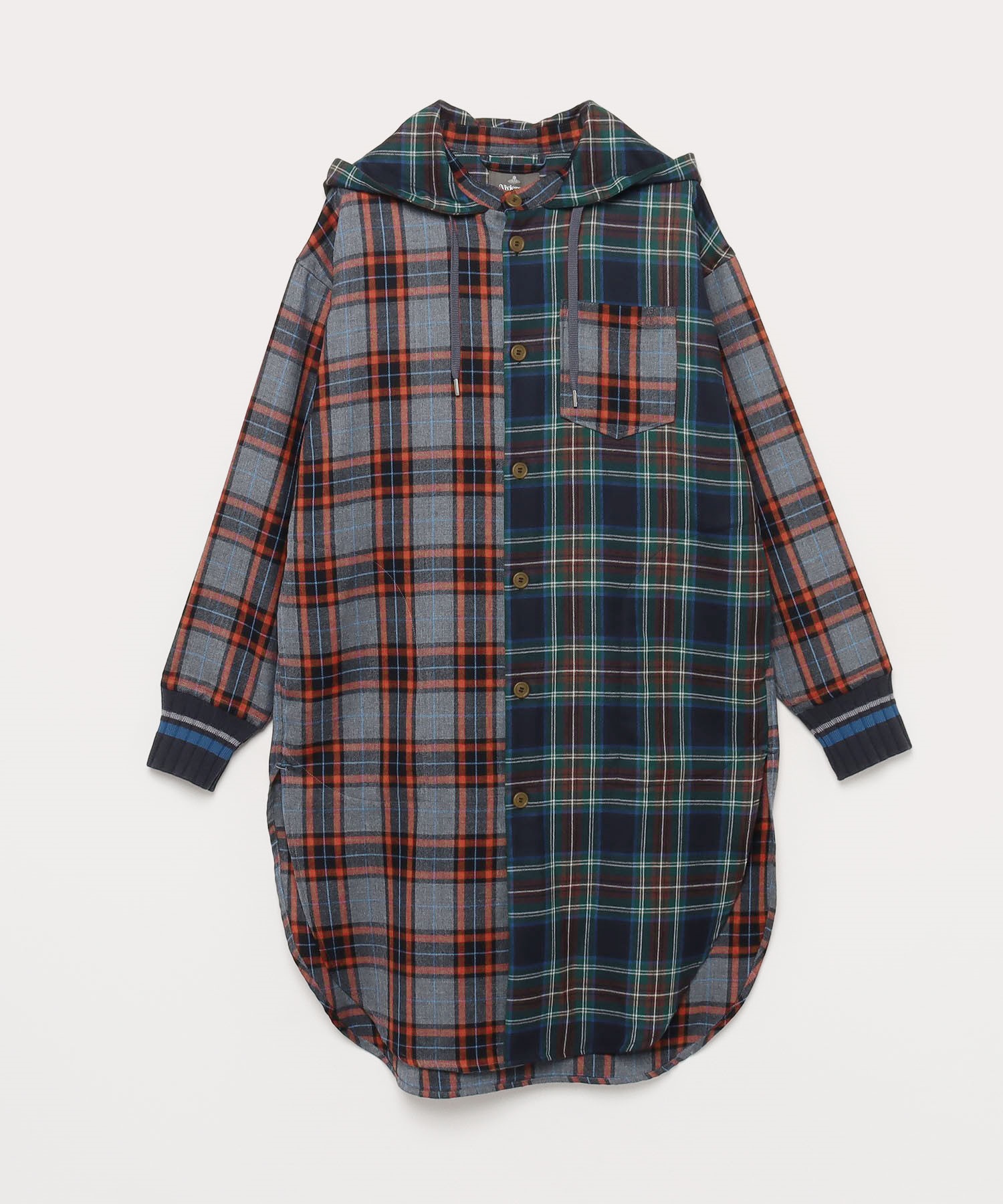 TARTAN CHECK フード付きコート(グレー)（メンズ）（2390364018