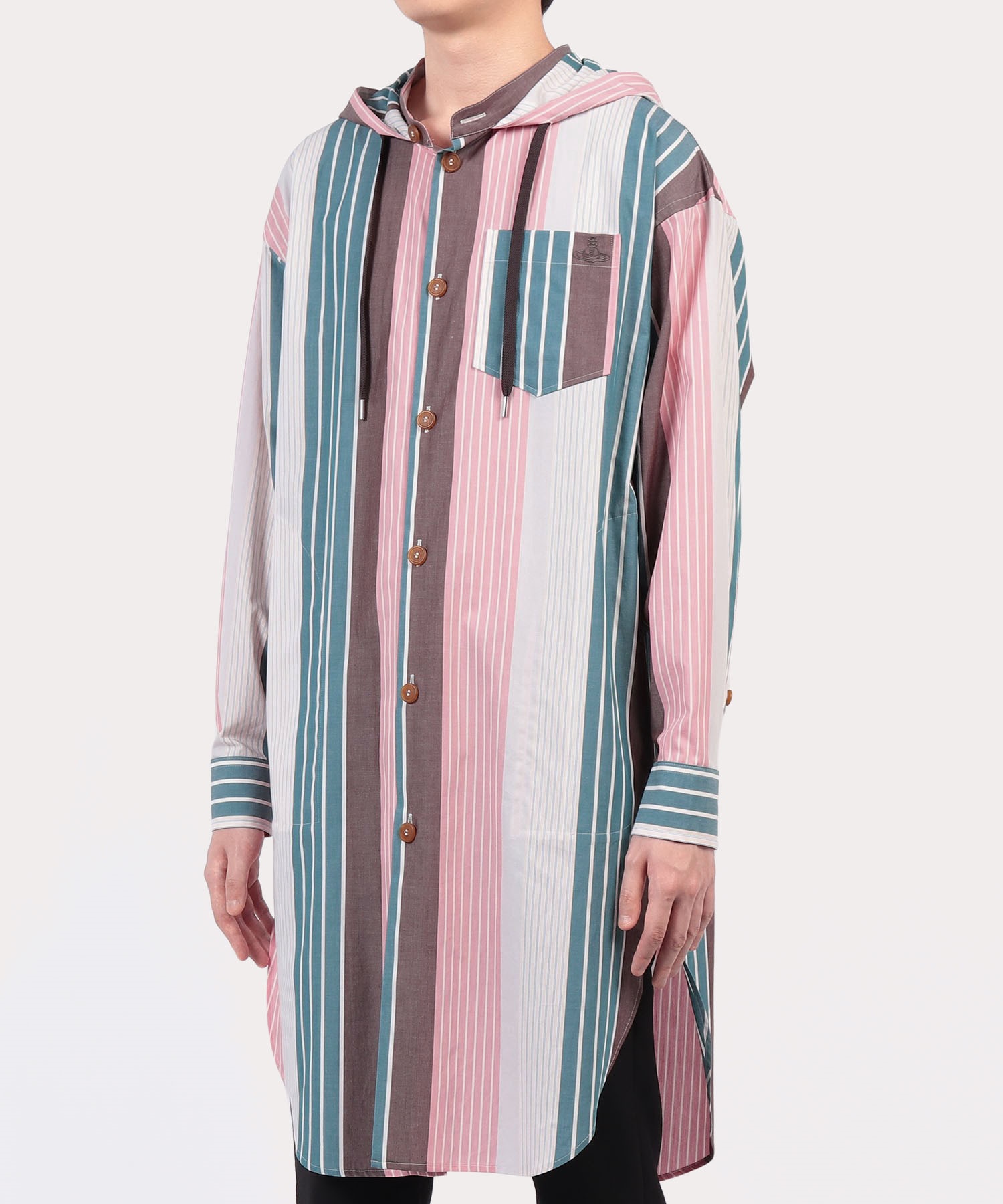 MULTI STRIPE LONG HOODED Vc