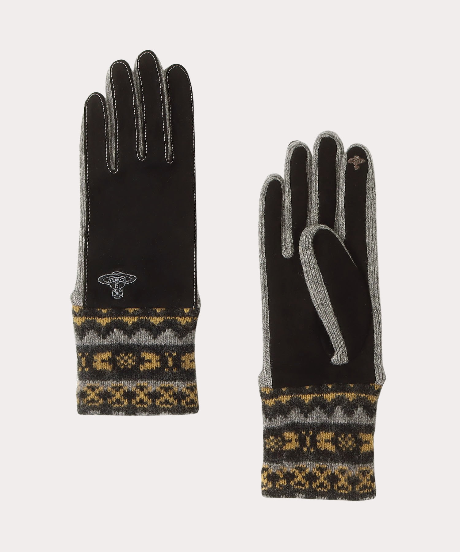 FAIRISLE スエード手袋(ブラック)（レディース）（3151VW538）｜手袋